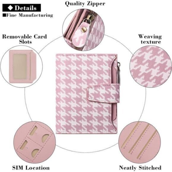 Small Women Wallet A16 Houndstooth Pink - Picture 3 of 6